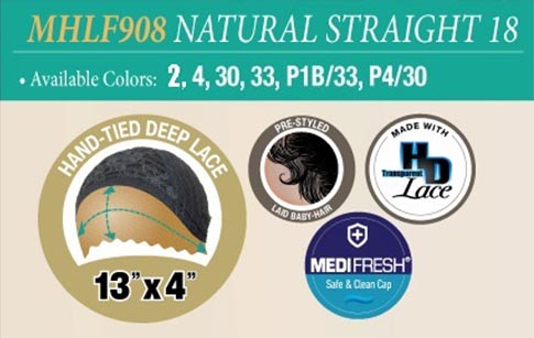 BobbiBoss Virgin Remi Human Hair Lace Front Wig - MHLF908 Natural Straight 18"