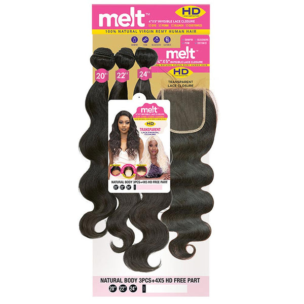 Janet Collection Melt Natural Human Hair Weaves - Natural Body 3pcs + 4"X5" Closure