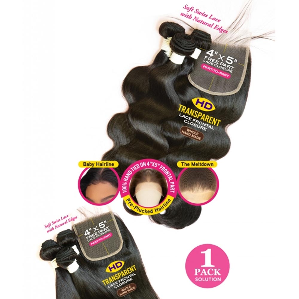 JANET 4枚セット Janet Melt Human Hair - Natural Straight 3pcs + 4X5 Closure (613L