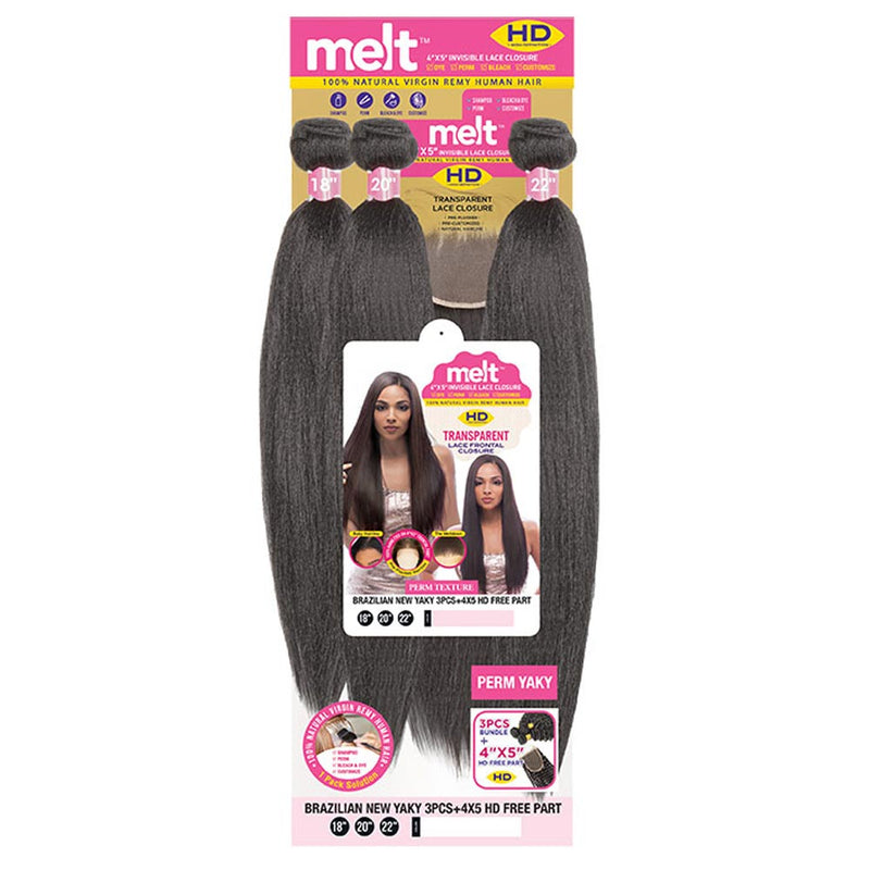 Janet Collection Melt Natural Human Hair Weaves - Natural New Yaky 3pcs + 4"X5" Closure
