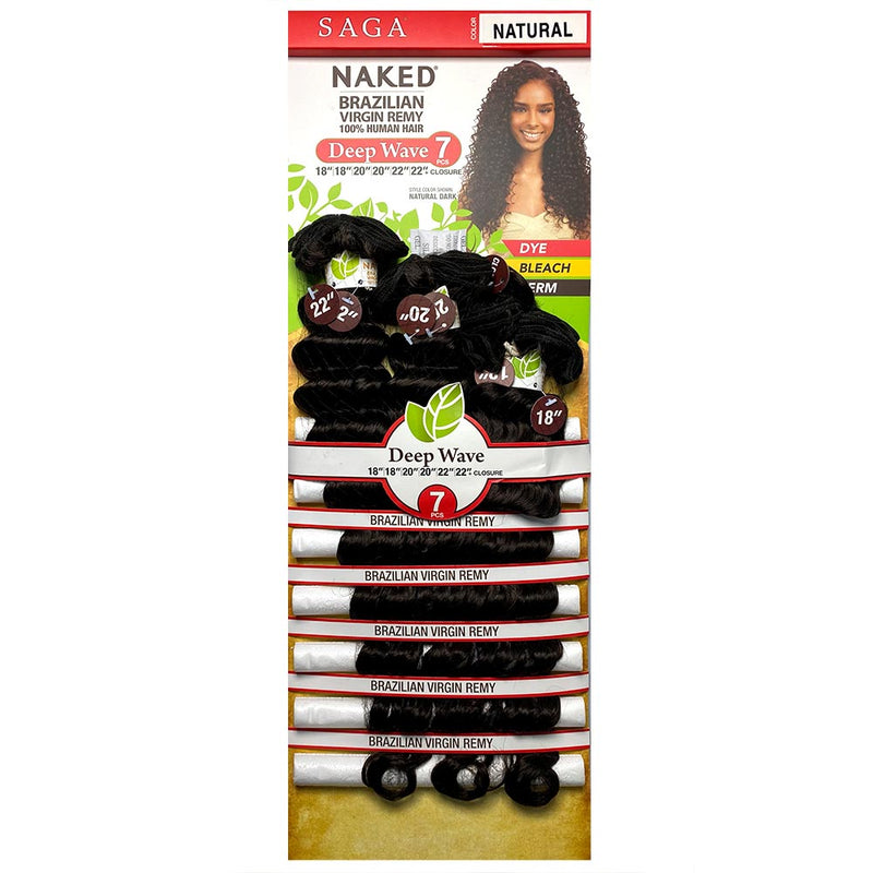 Naked Unprocessed Brazilian Remy Hair Weave - Deep Wave 7pcs (18", 18", 20", 20", 22", 22" + Closure)