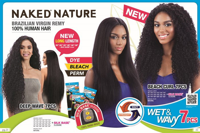 Naked Nature Unprocessed Remy Wet & Wavy Hair Weave - BEACH CURL 7PCS